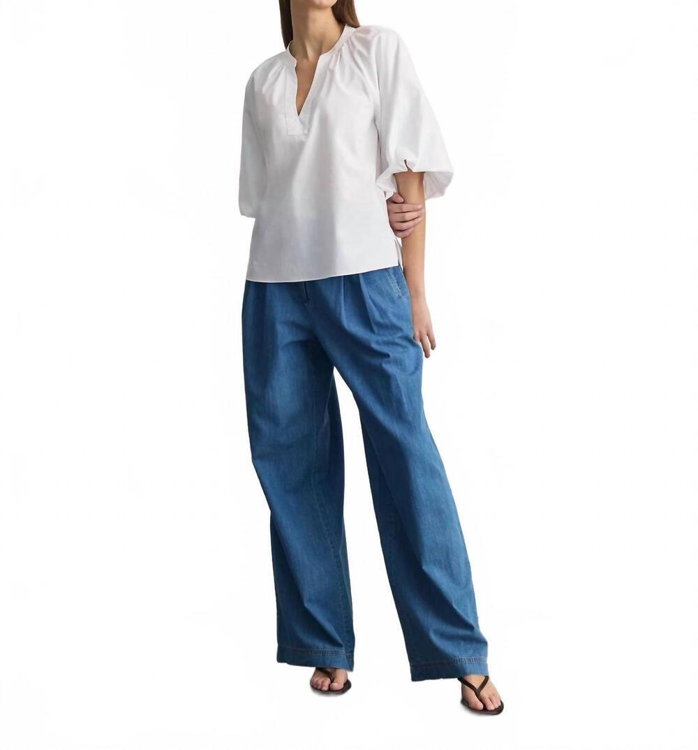 NEW TANYA TAYLOR marine v-neck balloon sleeve top in optic white